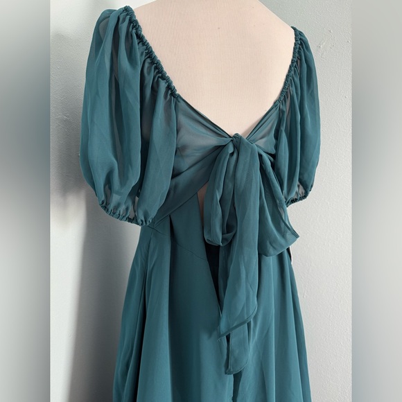 Barbie Azazie 1003 Ink Blue Puff Short Sleeve Lined W/Pockets Maxi Dress Sz A16 - Picture 8 of 12